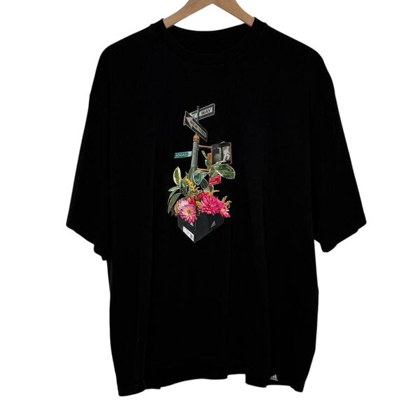 adidas Other - adidas NYC Shoebox Floral T Shirt Mens Size 2XL Black Oversized Streetwear Y2K